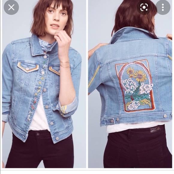Pilcro and the Letterpress Jackets & Blazers - Anthropologie Embroidered Denim Jacket XS